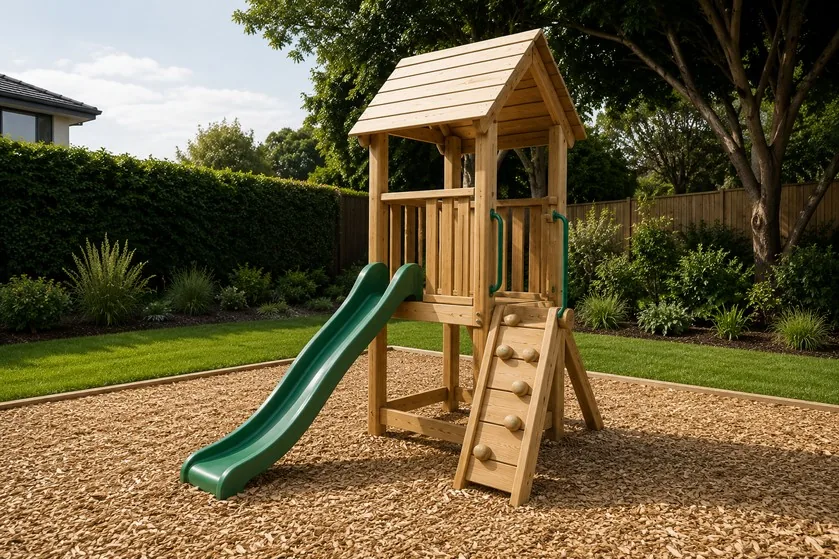 MINI PLAY, kućica na platformi sa merdevinama i toboganom
